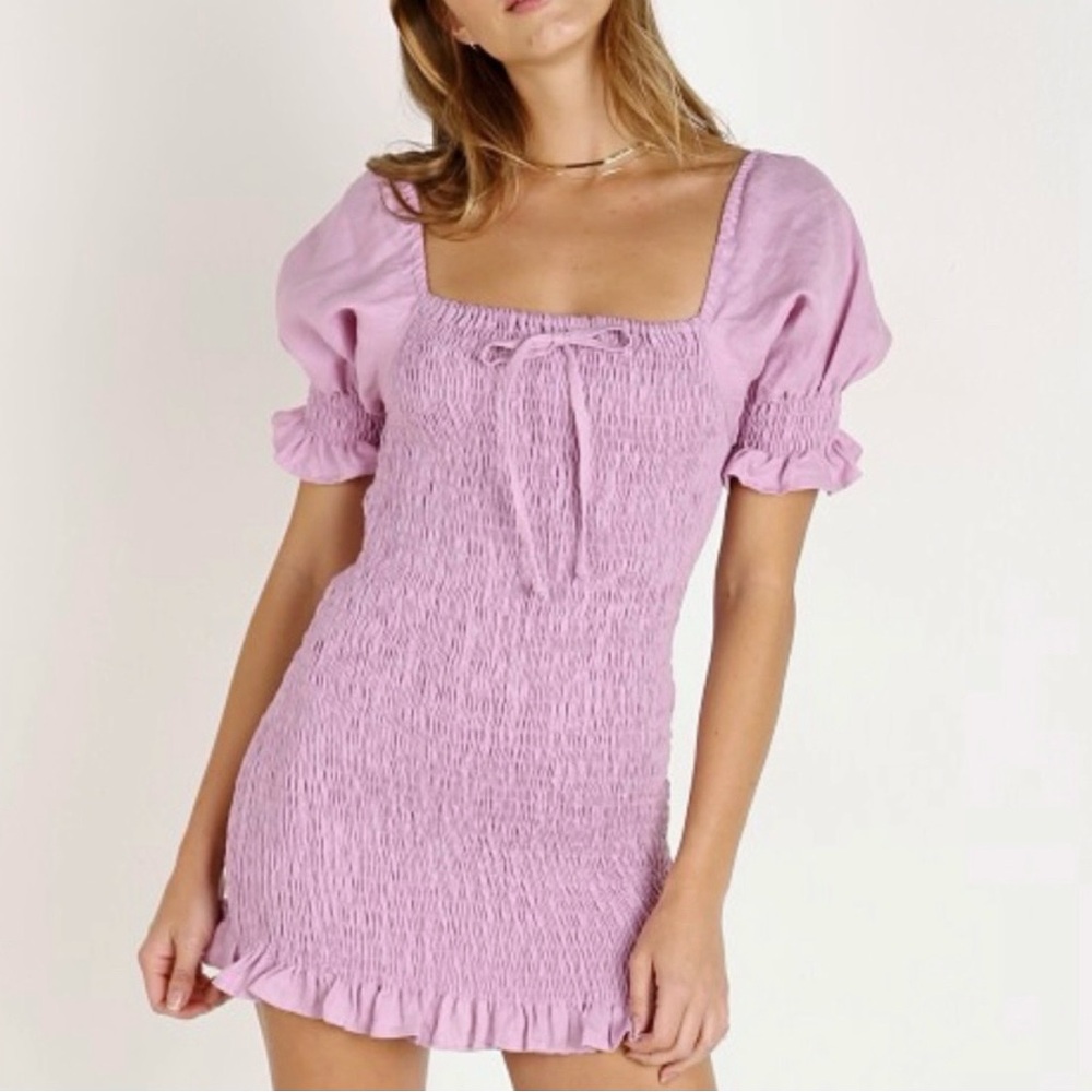 Faithfull the Brand Annibelis 100% Linen Ruched Milkmaid Mini Dress Size 8